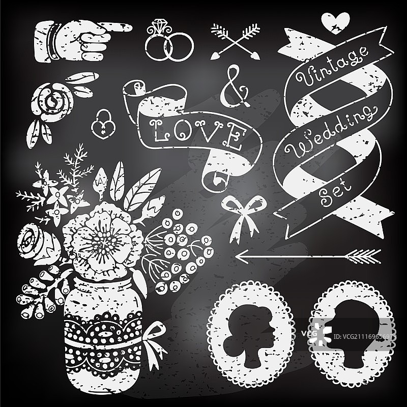 复古婚礼设计元素套装图片素材