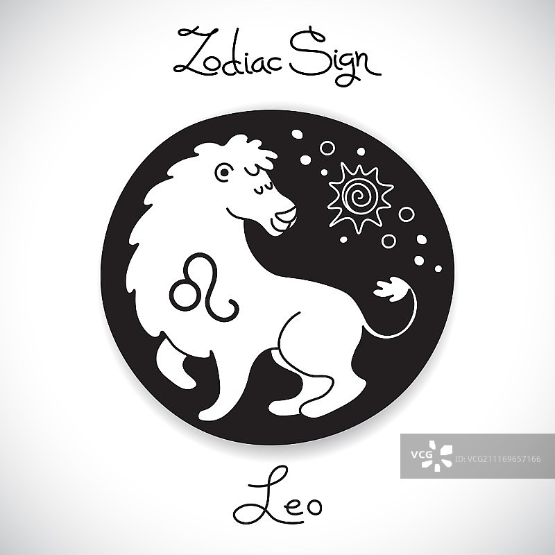 卡通风格的狮子座星座圆形标志。矢量图。卡通风格的狮子座星座圆形标志图片素材