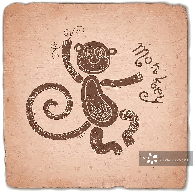 中国生肖猴剪影复古贺卡矢量素材图片素材