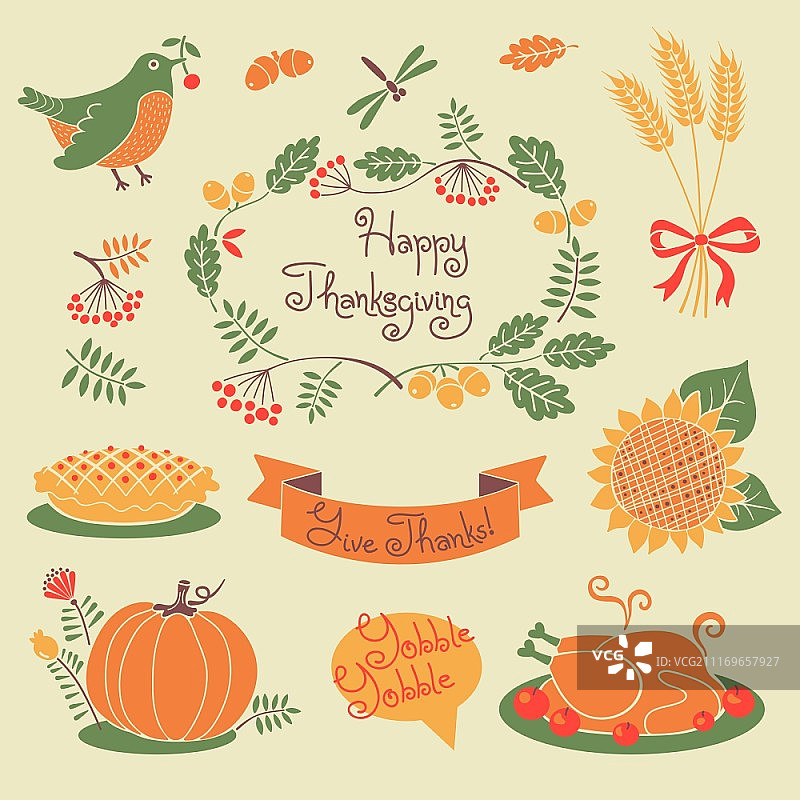 感恩节设计元素合集矢量图图片素材