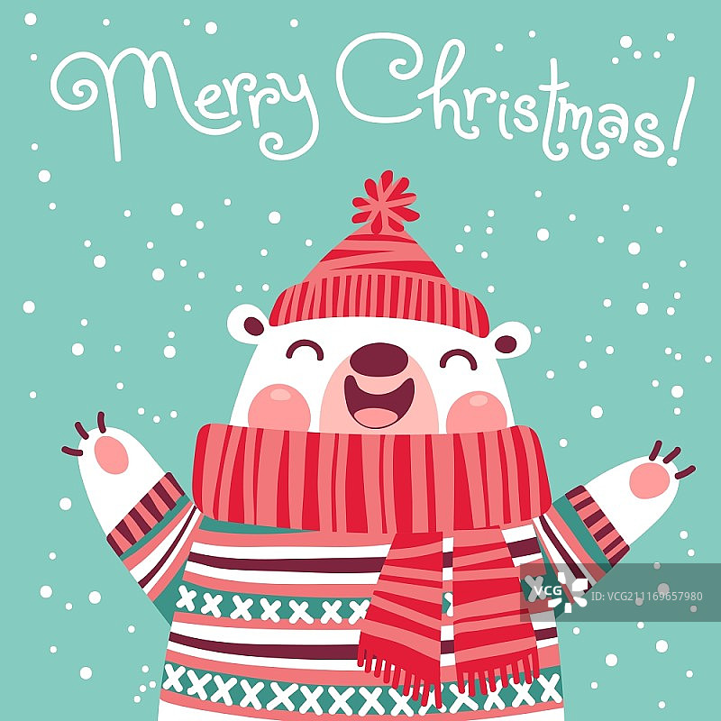 圣诞贺卡，可爱北极熊矢量插画图片素材