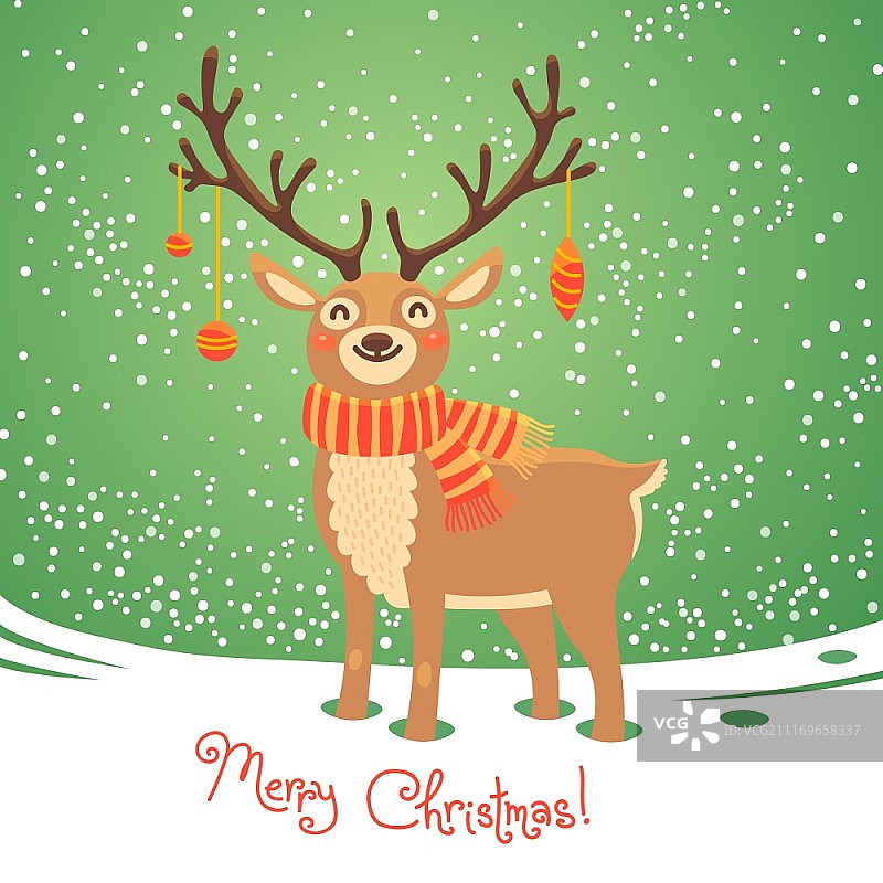 圣诞贺卡与驯鹿，可爱卡通驯鹿矢量插画，圣诞背景图片素材