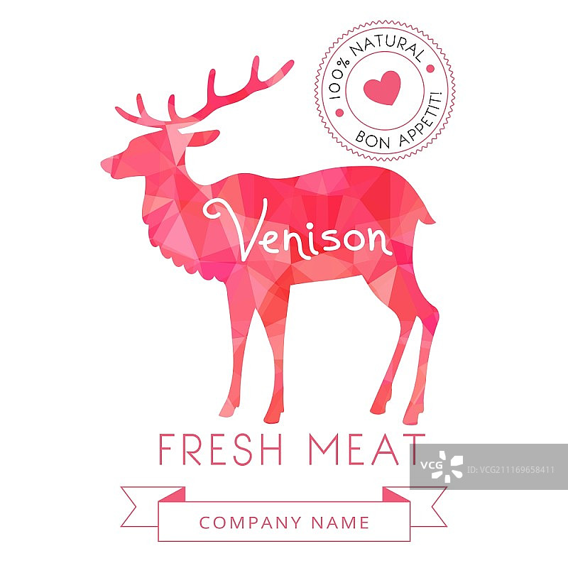 用于菜单、食谱和产品包装的动物剪影鹿肉标志矢量素材图片素材