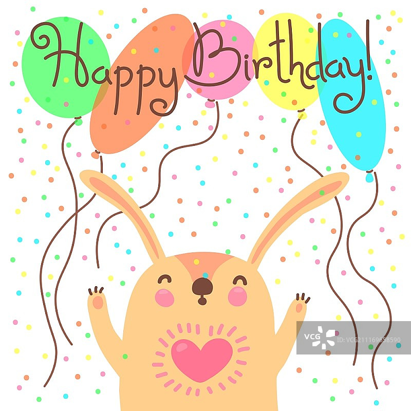 带有滑稽小兔的可爱生日贺卡矢量图图片素材