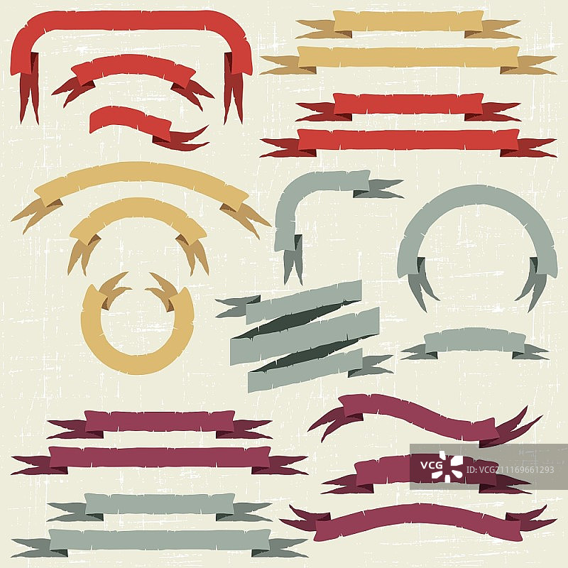 复古缎带和标签套装：矢量图图片素材