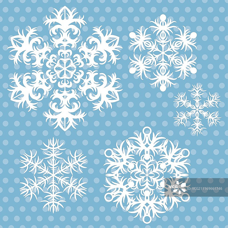 蓝色复古背景上的雪花矢量图图片素材