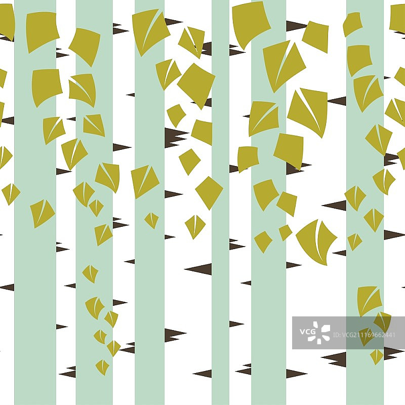 具有绿色桦树的无缝矢量纹理图片素材