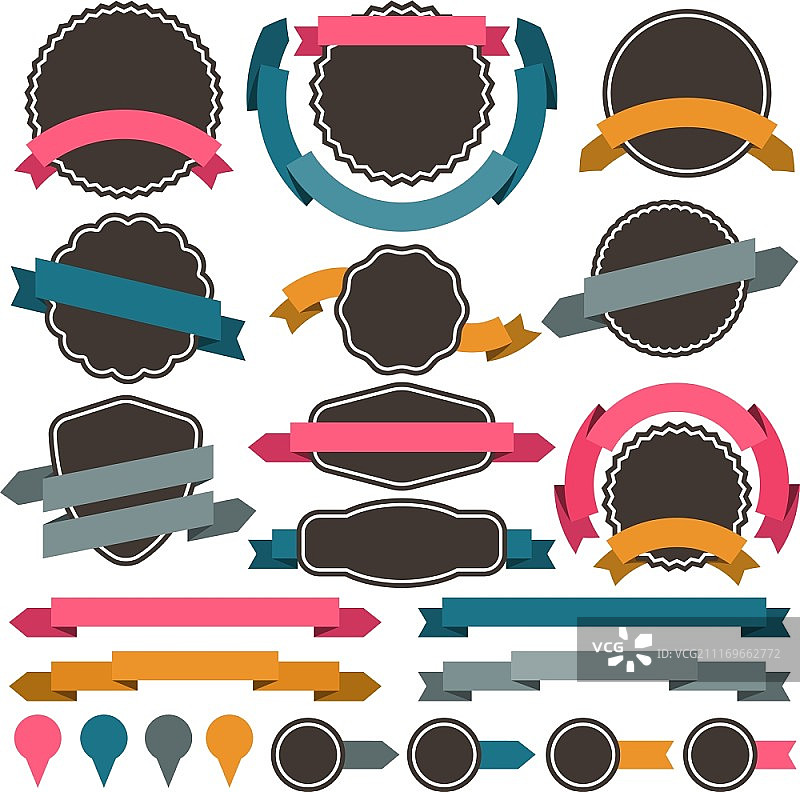 复古徽章、标签、丝带和设计元素合集图片素材