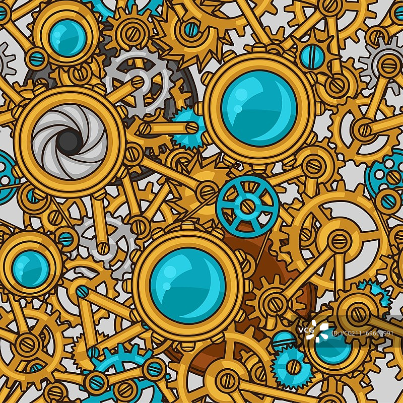 涂鸦风格的金属齿轮蒸汽朋克无缝图案图片素材