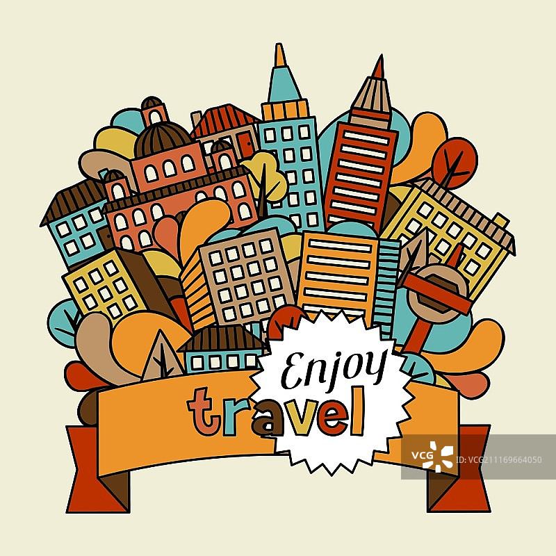 手绘房屋的城镇背景设计图片素材