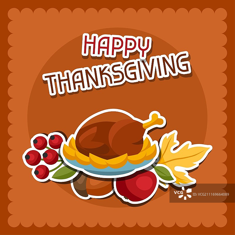 感恩节快乐背景设计与节日贴纸对象图片素材