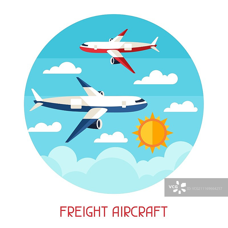货运飞机运输背景扁平风格图片素材