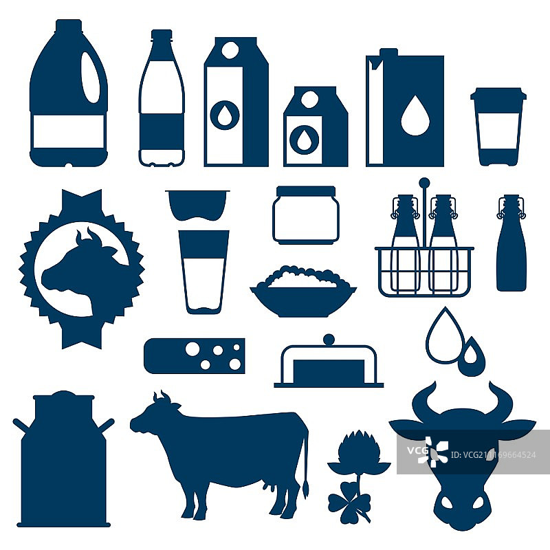 乳制品和物体的牛奶组合图片素材