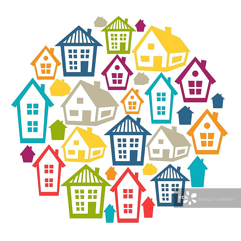 带有小屋和房屋的城镇背景设计图片素材