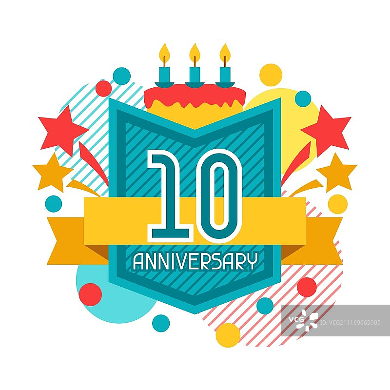 周年纪念抽象背景与彩带和装饰元素图片素材