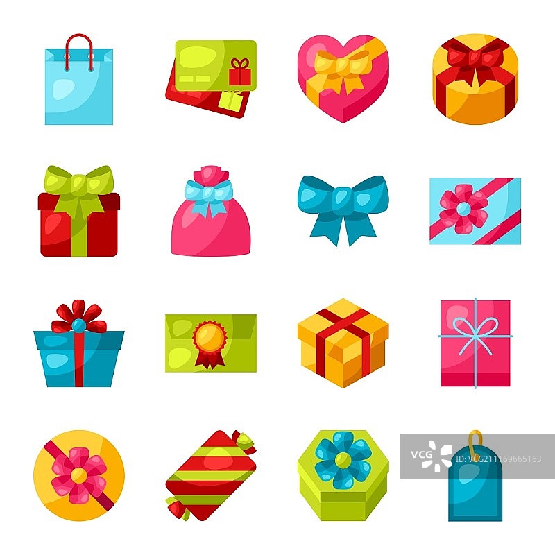 彩色礼品盒庆祝图标集图片素材