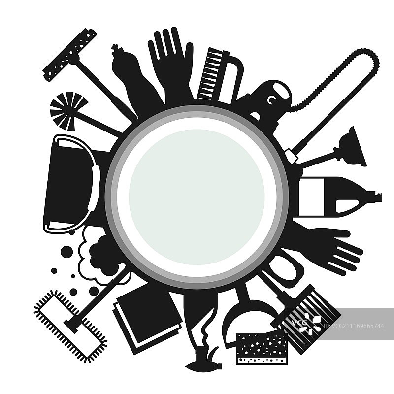 带有清洁图标的家政服务背景，可用于广告宣传册、banner、宣传单和社交媒体图片素材