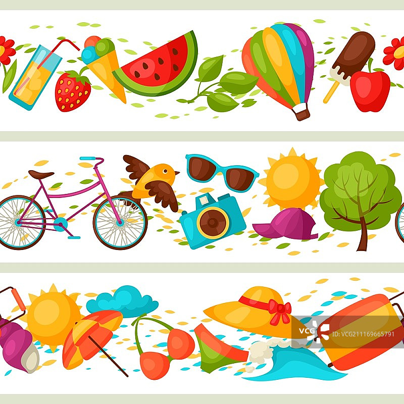 夏季物体风格化无缝图案：背景矢量素材图片素材
