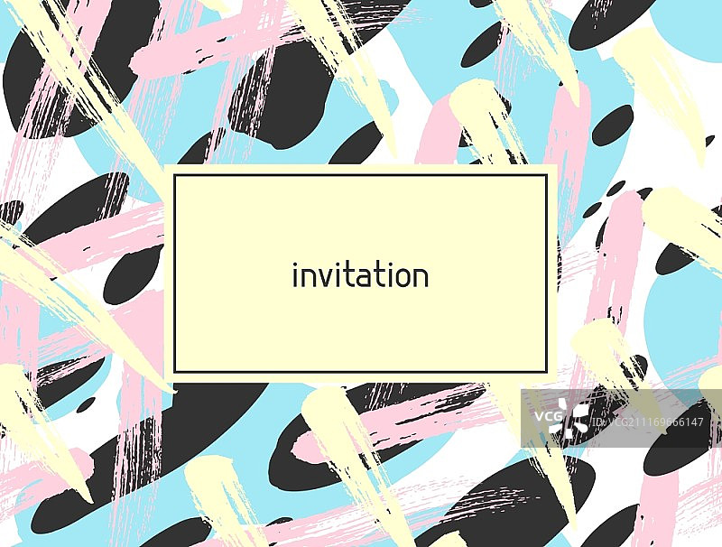 手绘抽象Grunge风格邀请卡背景，墨水绘制图片素材