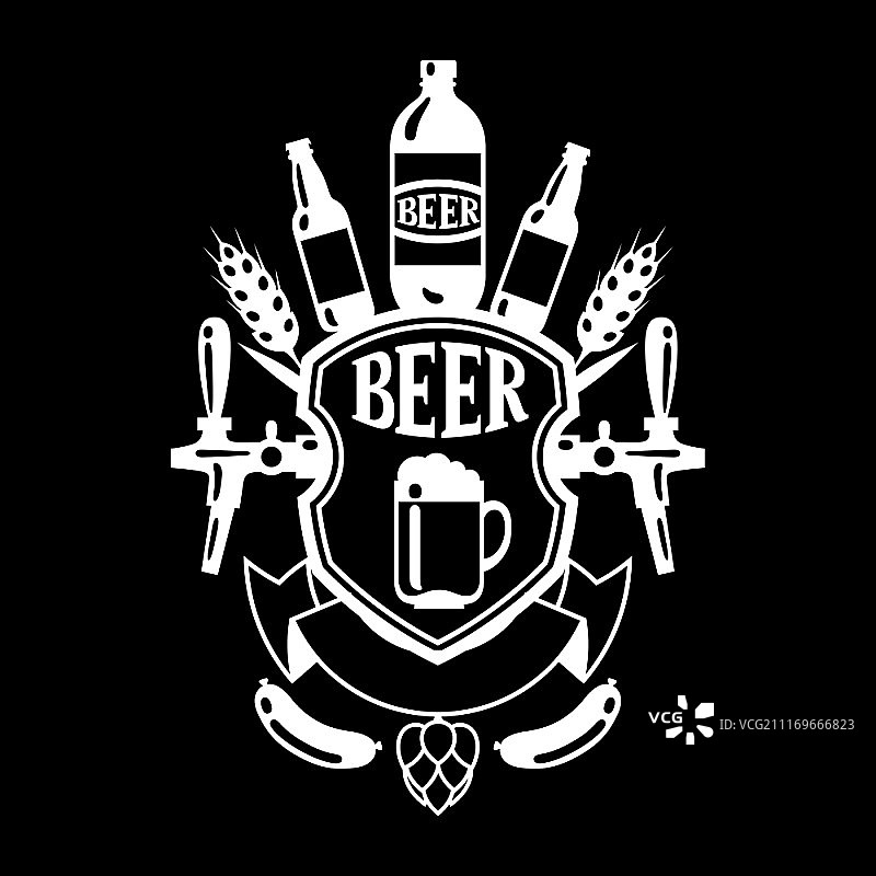 带有图标和物体的啤酒标签设计图片素材