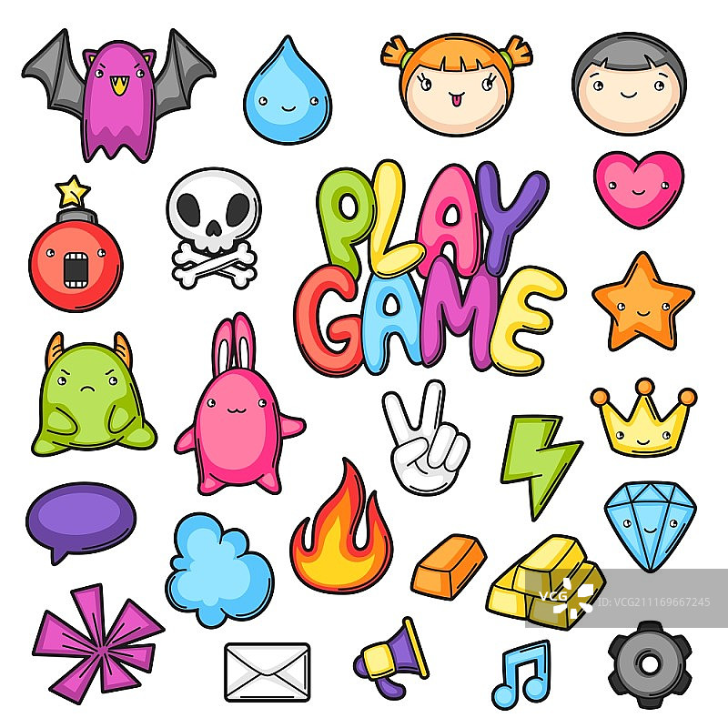 游戏可爱风素材：游戏设计元素、对象和符号图片素材