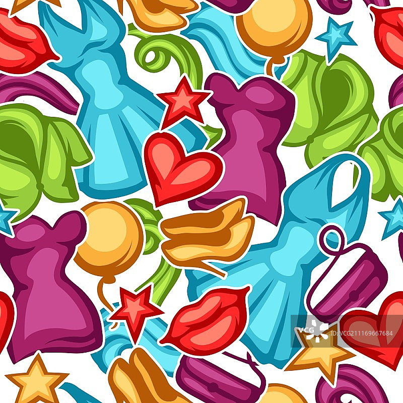 带有女性服装和配饰的时尚无缝图案图片素材