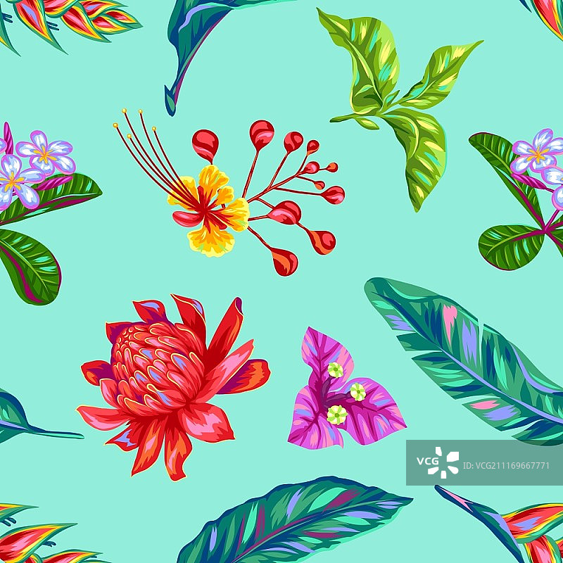泰国花卉无缝图案：热带植物图片素材