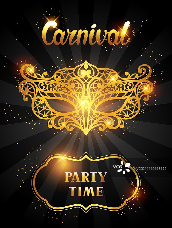 金色蕾丝面具狂欢节邀请卡图片素材