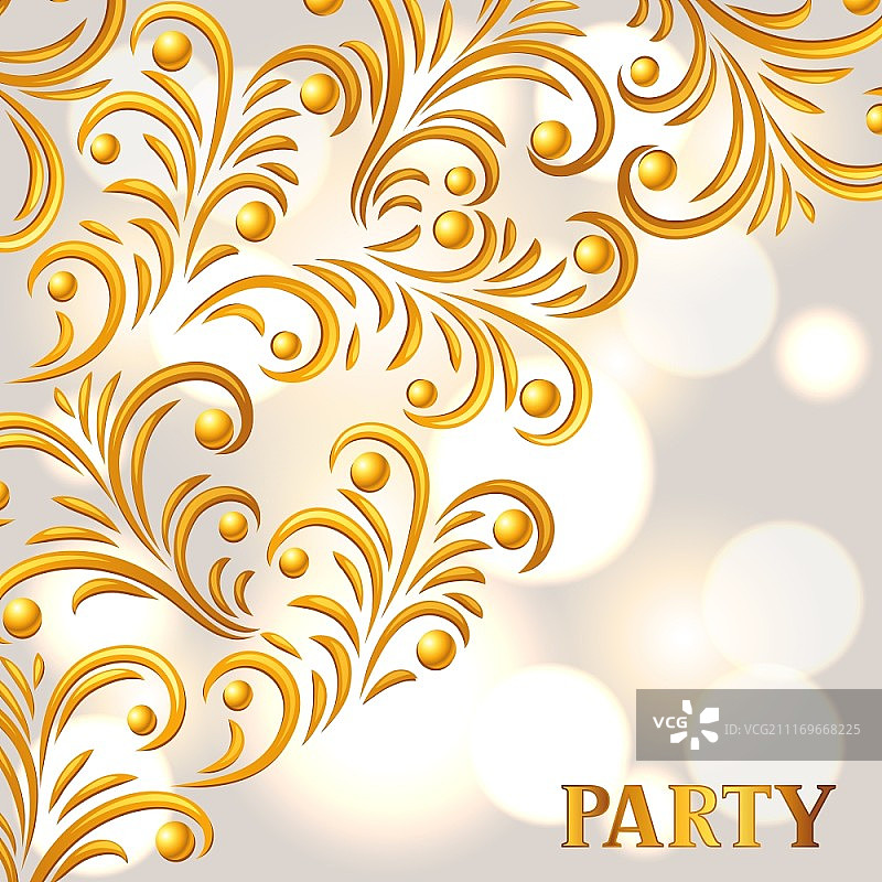 金色装饰的庆祝派对背景。用于问候、邀请卡或宣传单。图片素材