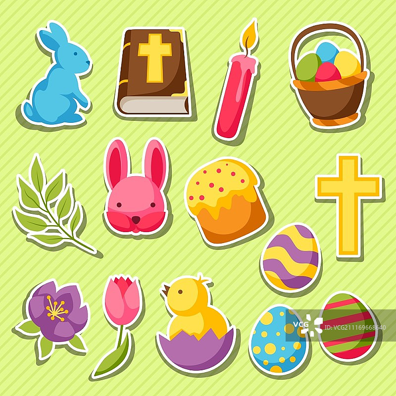 复活节快乐装饰品套装：彩蛋和兔子贴纸图片素材