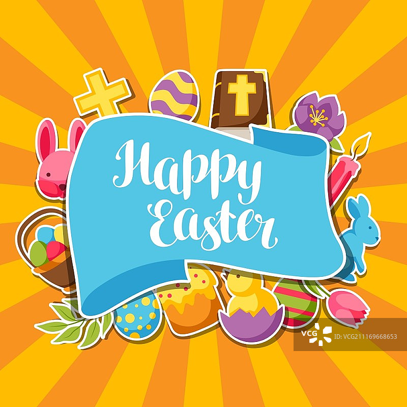 复活节装饰彩蛋兔子贺卡图片素材