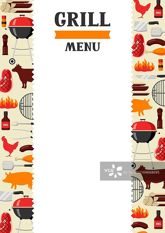 烧烤菜单背景，包含烧烤用具和图标图片素材