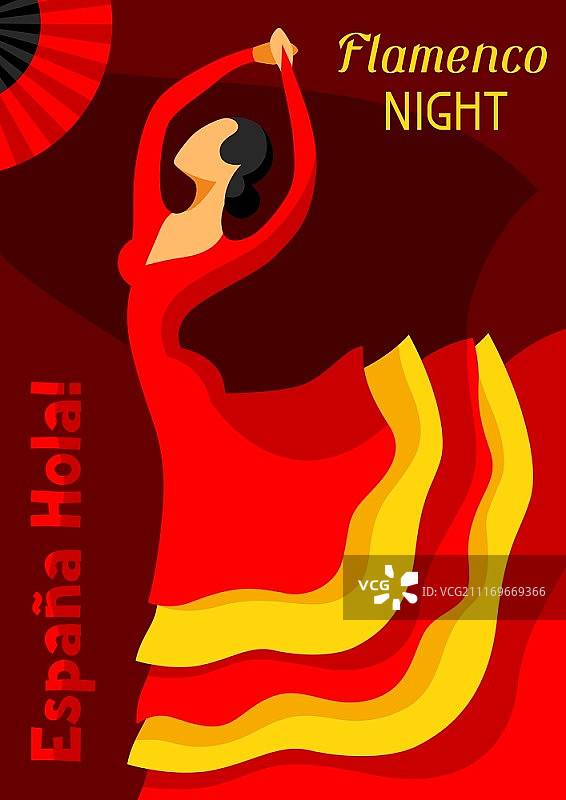 传统西班牙弗拉门戈舞蹈。红裙女子正在跳舞图片素材
