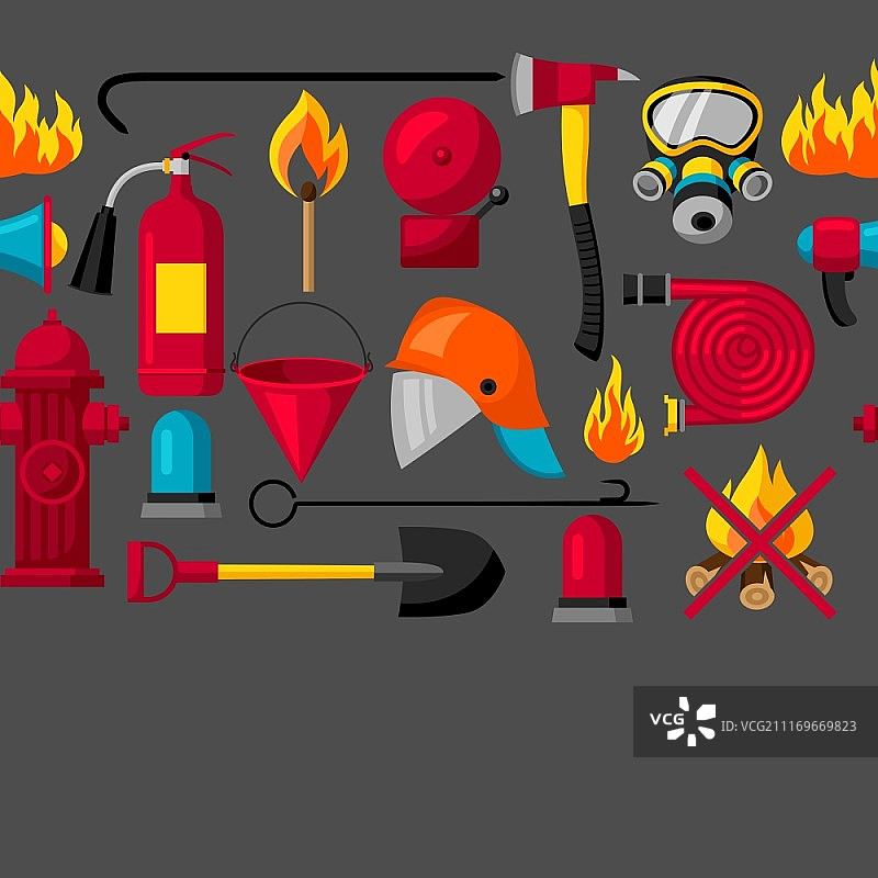 消防用品无缝图案。消防设备。图片素材