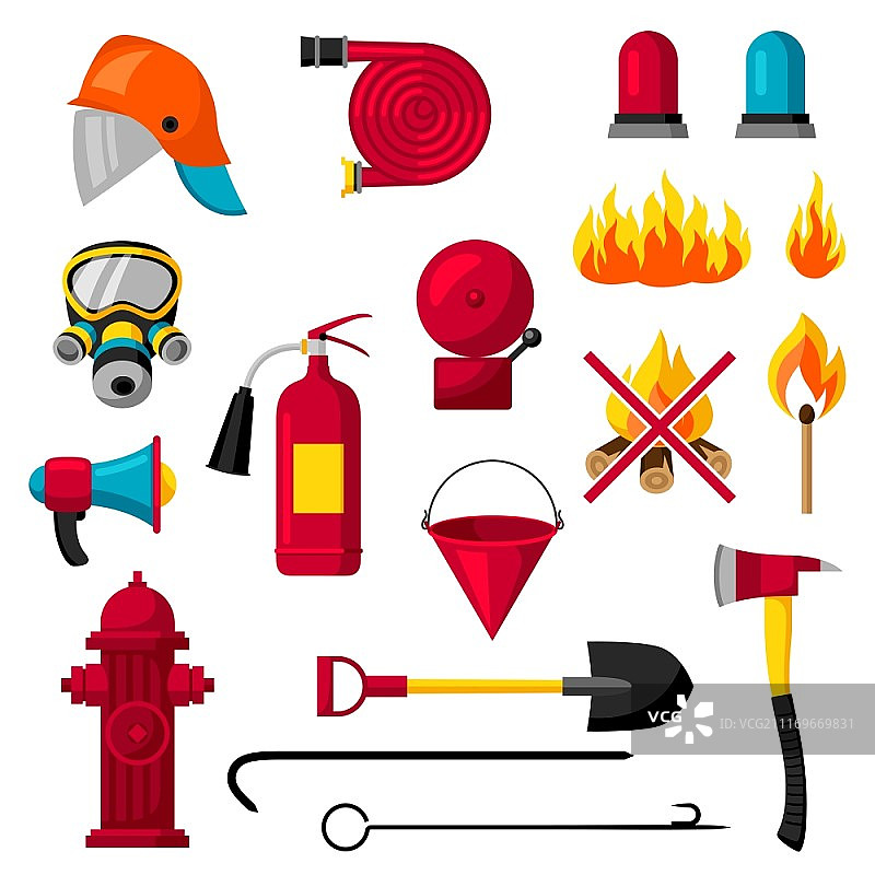 消防用品套装。消防设备。图片素材