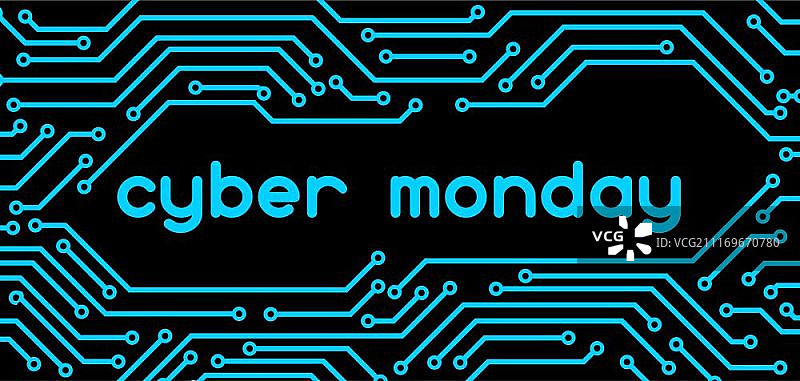 网络星期一促销banner，在线购物营销广告概念，微芯片元素图案图片素材