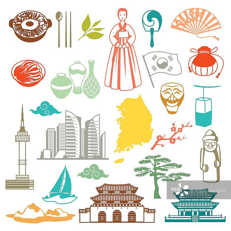 韩国标志合集：韩国传统符号和物品图片素材