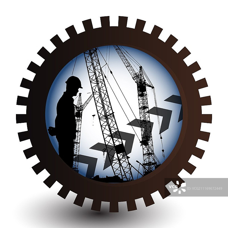 日出背景下的工人徽章图片素材