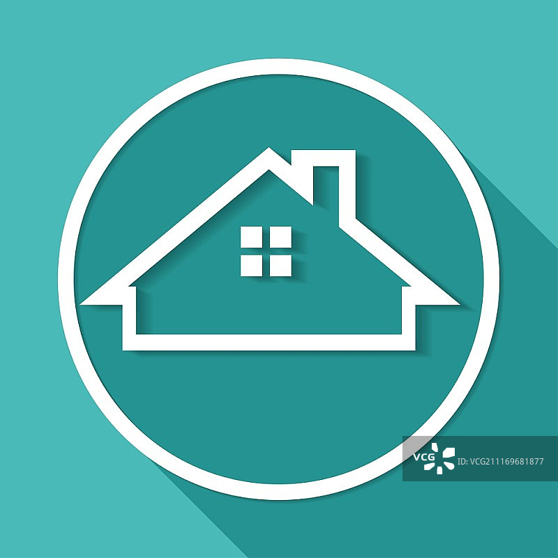 长阴影白色圆圈房屋图标图片素材