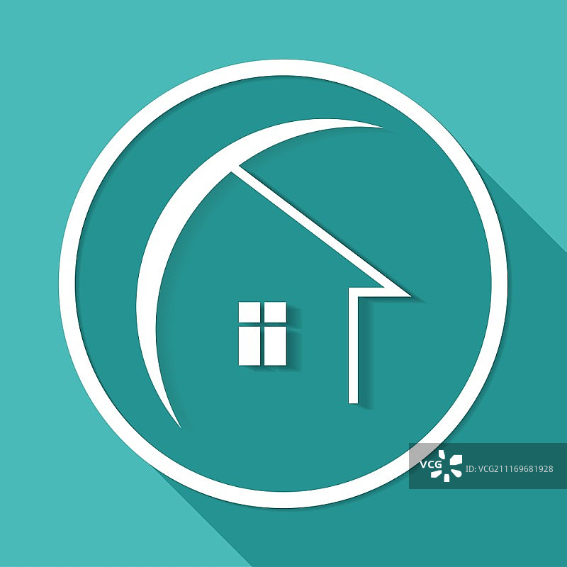 长阴影白色圆圈房屋图标图片素材