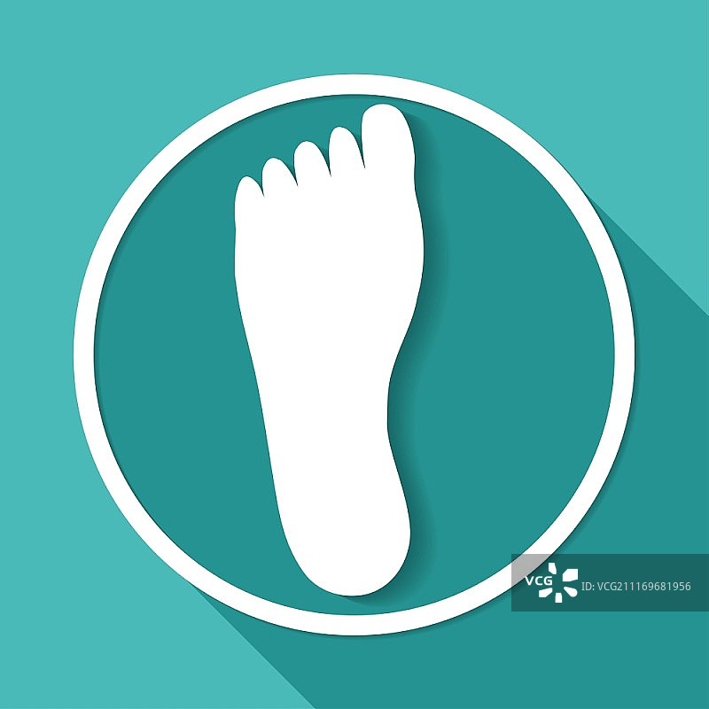 白色圆圈上的脚印长阴影图片素材