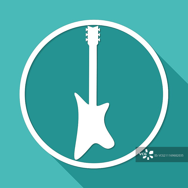 白色圆圈上的长阴影吉他图标图片素材