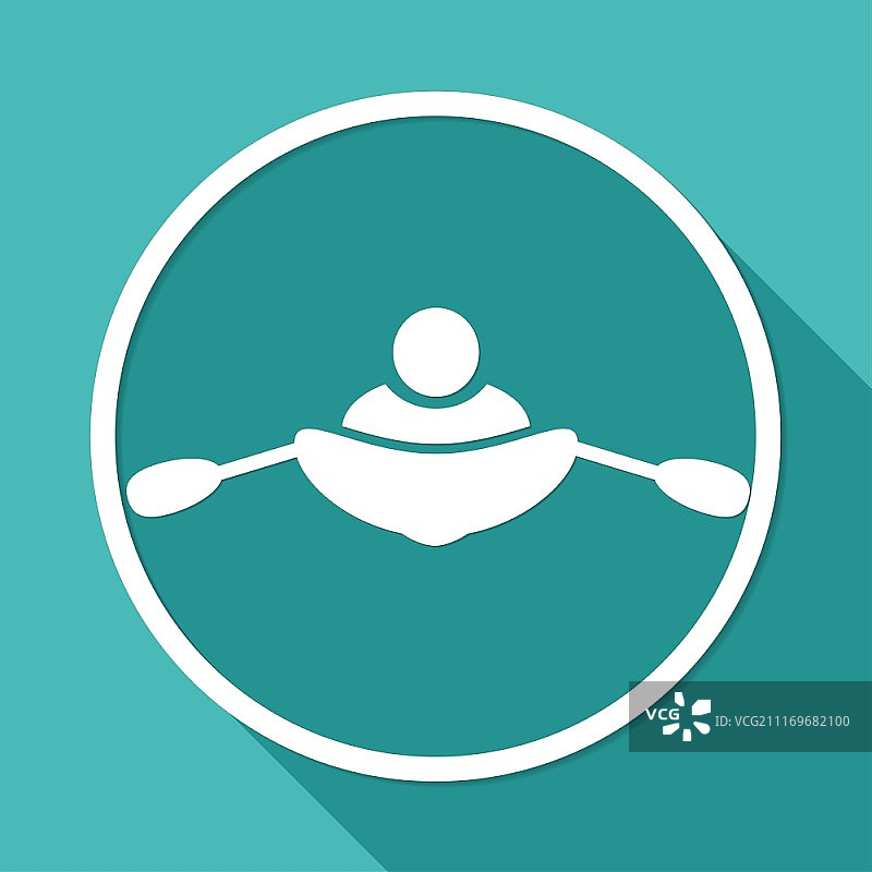 白色圆形长阴影上的划艇图标图片素材