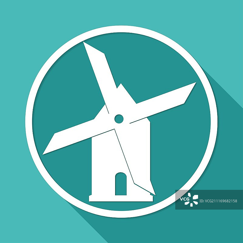 白色圆圈上带有长阴影的磨坊图标图片素材