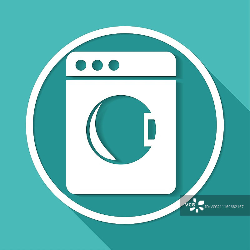 白色圆圈上的洗衣机图标与长阴影图片素材