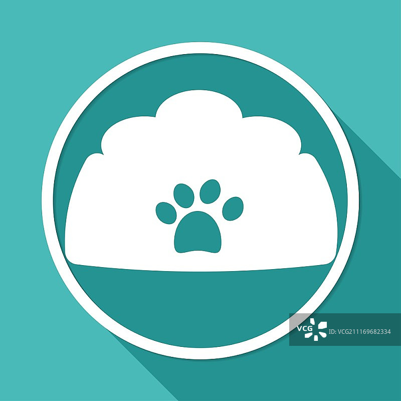 白色圆圈长阴影上的狗碗图标图片素材