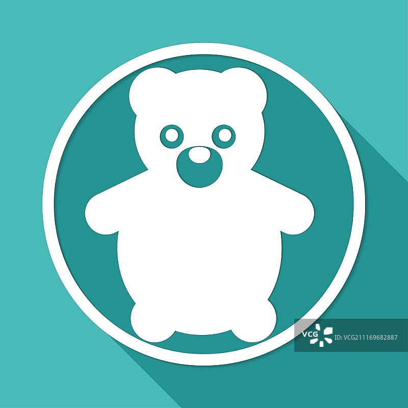 图标泰迪熊玩具，白色圆形长阴影图片素材