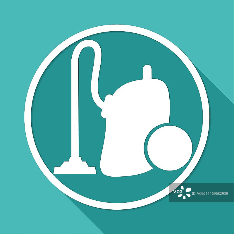 白色圆圈长阴影下的真空吸尘器图标图片素材