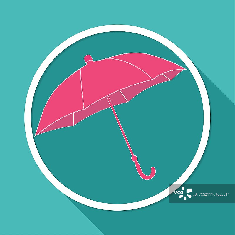 白色圆形长阴影上的雨伞图标图片素材