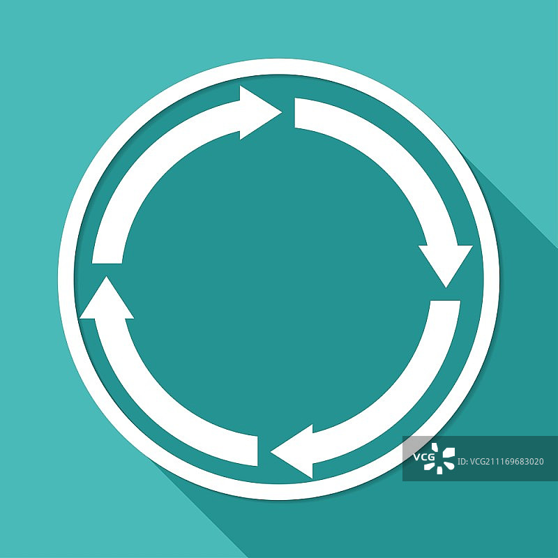 白色圆圈上的抽象箭头图标，带有长长的阴影图片素材